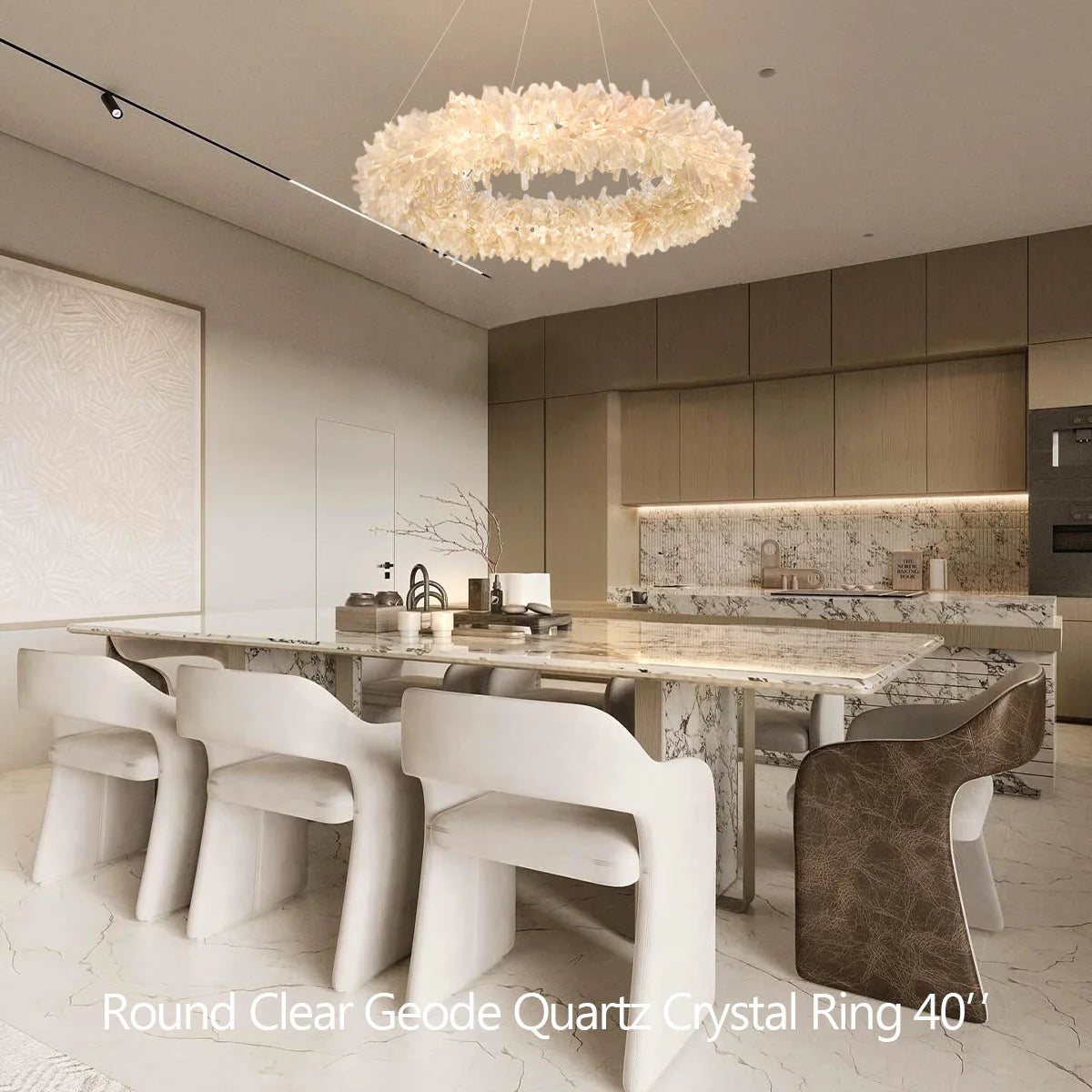 Amber Kandace Round Rock Crystal Pendant Light Modern Chandelier for Living Room 24'', 31.5'', 40'', 47''